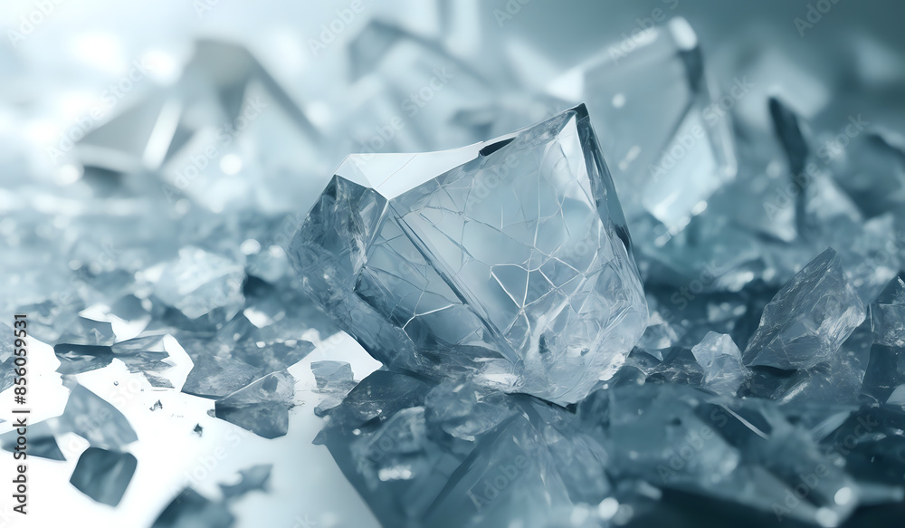 Clear crystal broken and shattered glass background. Ai generated.