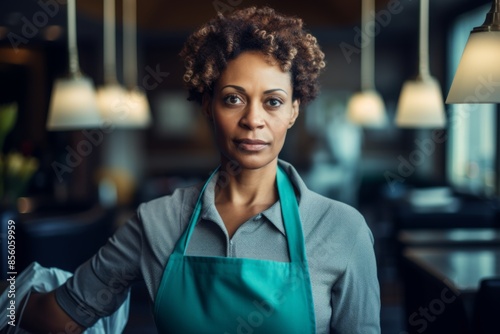 Portrait of a middle aged African American female janitor in uniform