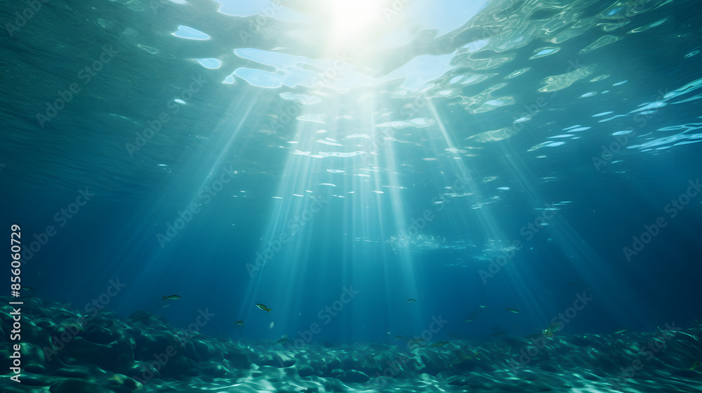 Obraz premium Dark blue ocean surface seen from underwater