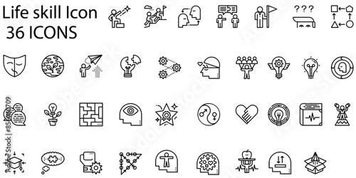 Set of life skill icons. Line art style icons bundle. vector illustration