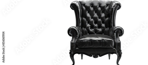 Classic  big black leather armchair isolated on white background with clipping path. with copy space image. Place for adding text or design photo