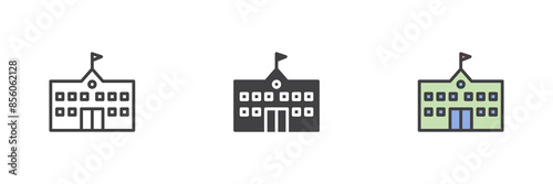 School building different style icon set