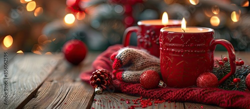 A Christmas red mug in the ...