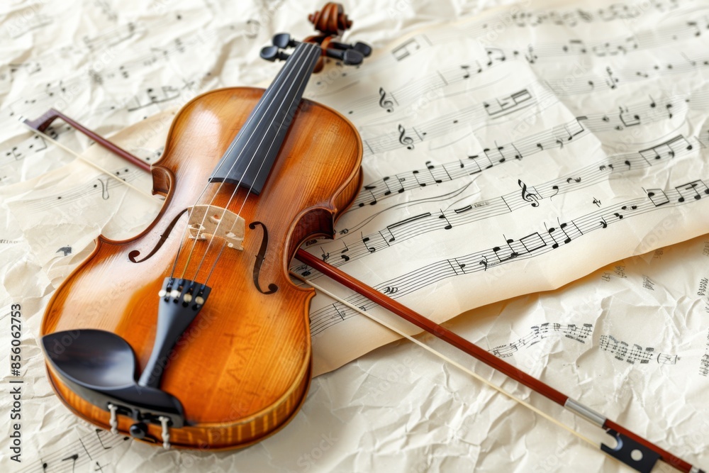 Naklejka premium Violin on Sheet Music