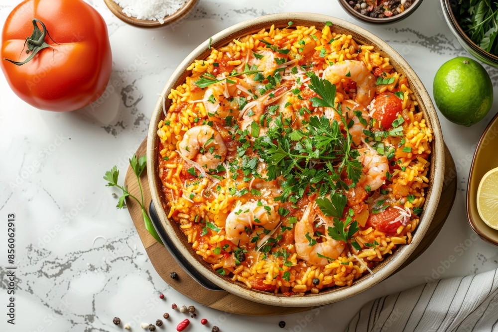 Seafood Paella Dish with Fresh Ingredients