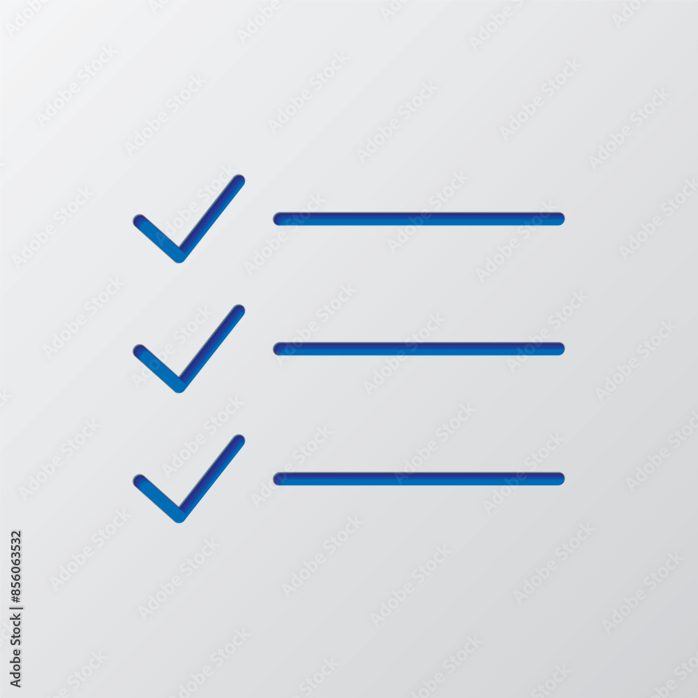 List simple icon vector. Flat design. Paper cut design. Cutted blue symbol with shadow. Gray background List simple icon vector. Flat design. Paper cut design. Cutted blue symbol with shadow. Gray background