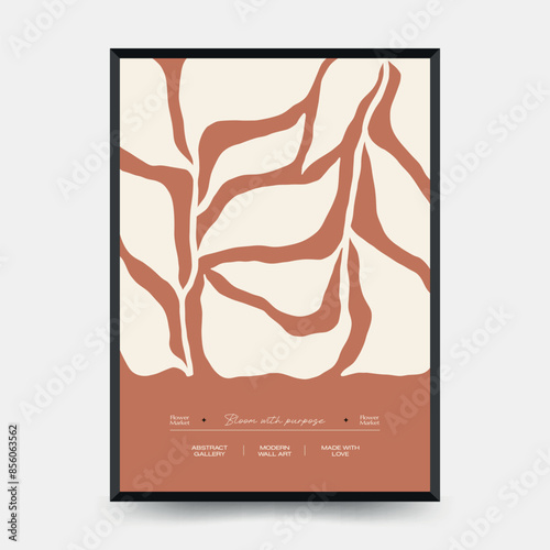 Abstract floral posters template. Modern trendy Matisse minimal style. Pink and blue colors. Hand drawn design for wallpaper, wall decor, print, postcard, cover, template, banner. 