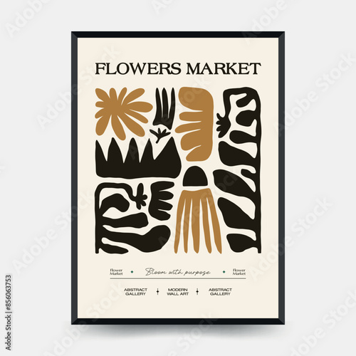 Abstract floral posters template. Modern trendy Matisse minimal style. Pink and blue colors. Hand drawn design for wallpaper, wall decor, print, postcard, cover, template, banner. 