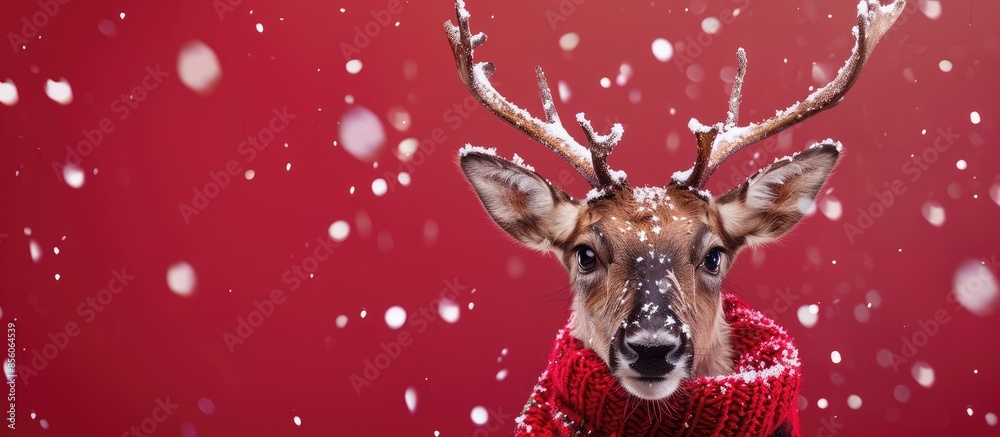 Creative beautiful Christmas greeting card with funny reindeer face. Copy space image. Place for adding text or design Creative beautiful Christmas greeting card with funny reindeer face. Copy space image. Place for adding text or design