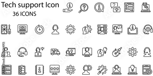 Set of tech support icons. Line art style icons bundle. vector illustration