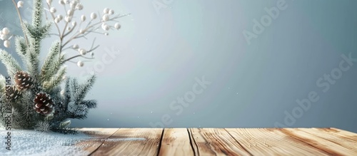 Free space for your deoration and wooden desk space.Winter decoration and wall space in home interior. . with copy space image. Place for adding text or design photo