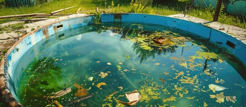 A pool with dirty green wat...