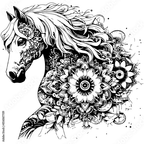 Floral Patterned Horse Adult Coloring Page Mandala Horse Coloring Page Zentangle Horse Coloring Page 