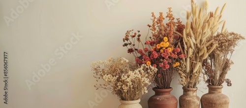 Dried flowers in brown pots...