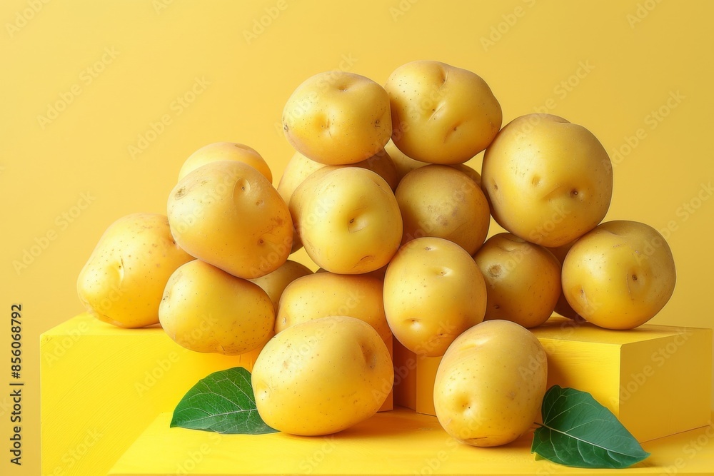 Fresh Yellow Potatoes on Yellow Background Fresh Yellow Potatoes on Yellow Background