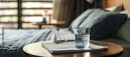 a glass of water with paper...