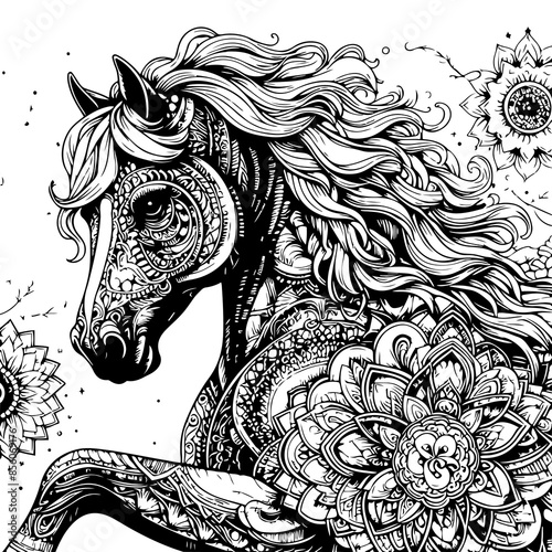 Patterned Horse Coloring Page Mandala Horse Coloring Page Zentangle Horse Coloring Page