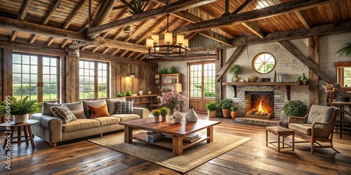 Cozy farmhouse interior with rustic elegance radiating warmth, Farmhouse, Rustic, Elegance, Cozy, Warmth, Interior, Home