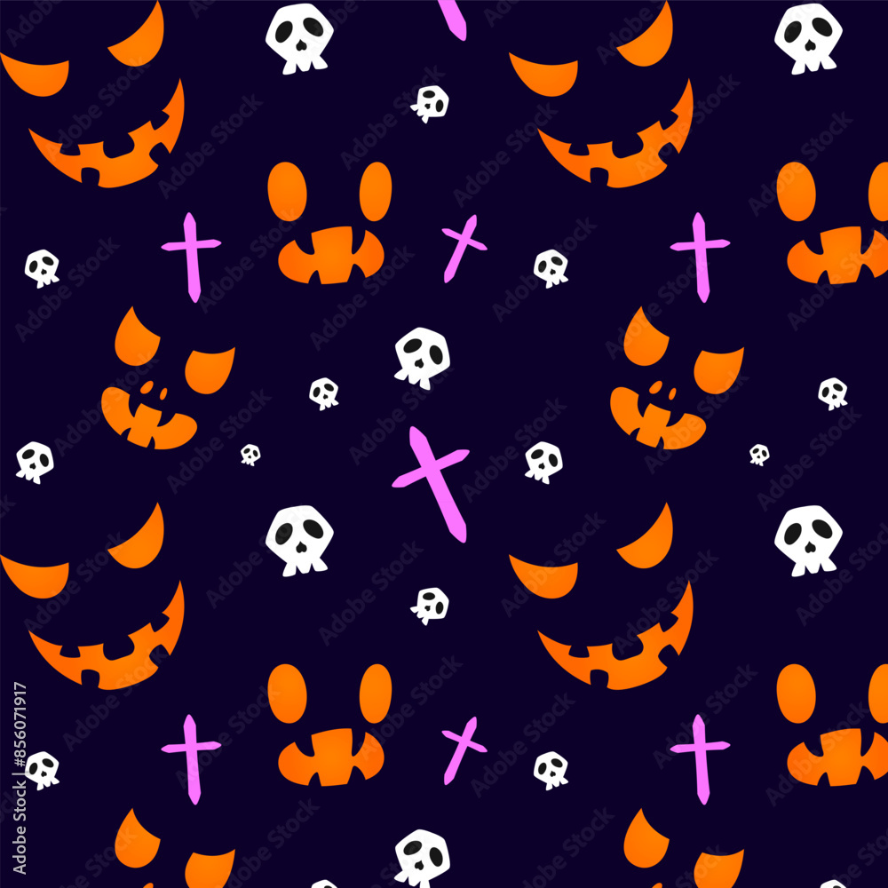 Halloween Pattern with Skull Spooky Cartoon Style Premium Vector Halloween Pattern with Skull Spooky Cartoon Style Premium Vector