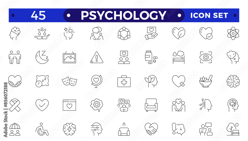 Psychology and mental line icons collection. Big UI icon set in a flat design.Set of positive thinking icons. It contains self-care, optimism, love, ahealthy lifestyle, and happiness Outline icon set. Psychology and mental line icons collection. Big UI icon set in a flat design.Set of positive thinking icons. It contains self-care, optimism, love, ahealthy lifestyle, and happiness Outline icon set.