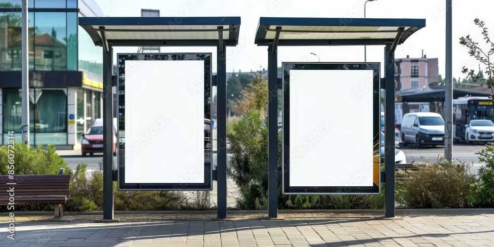 Blank Advertisement Boards at a Bus Stop Blank Advertisement Boards at a Bus Stop