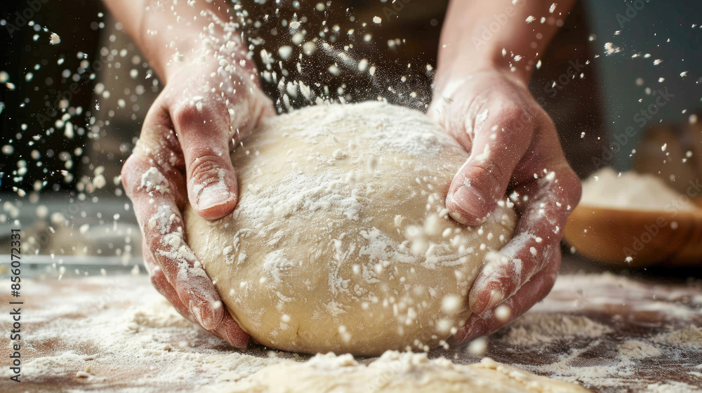 Baker Shaping Dough with Floury Hands on table Baker Shaping Dough with Floury Hands on table