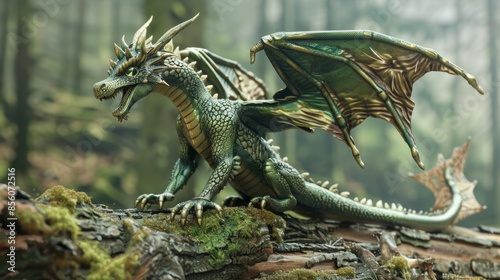 Majestic Green Dragon in Enchanted Forest - Generative AI