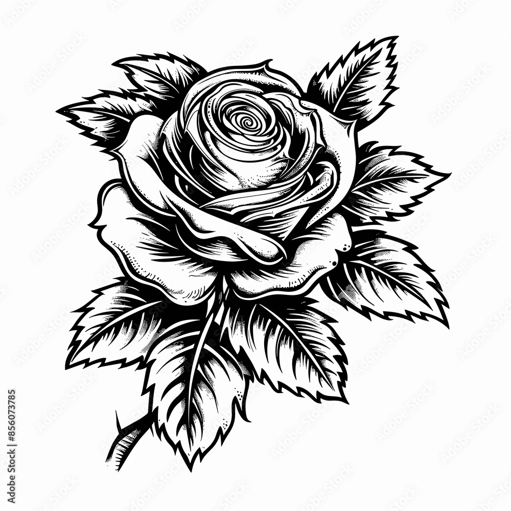 black and white vector illustration in tattoo style - rose on a white background black and white vector illustration in tattoo style - rose on a white background