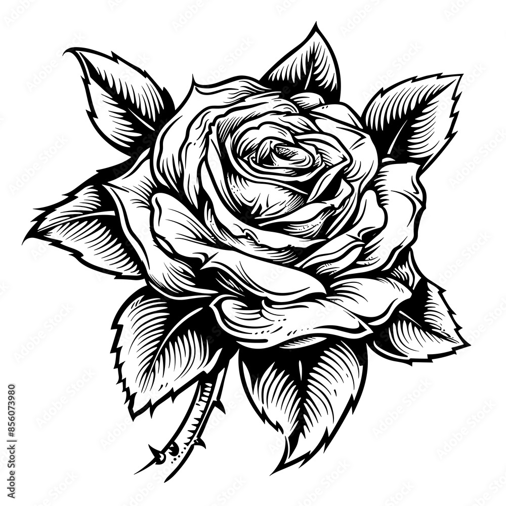 black and white vector illustration in tattoo style - rose on a white background black and white vector illustration in tattoo style - rose on a white background