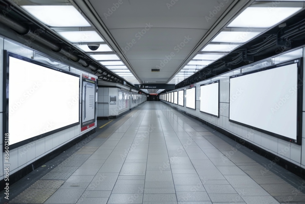 Obraz premium empty billboard signs straight ahead underground station