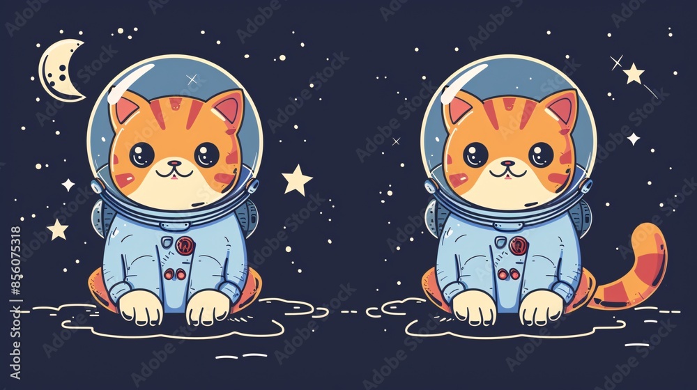 Fototapeta premium Cute space cat dressed in astronaut suit.