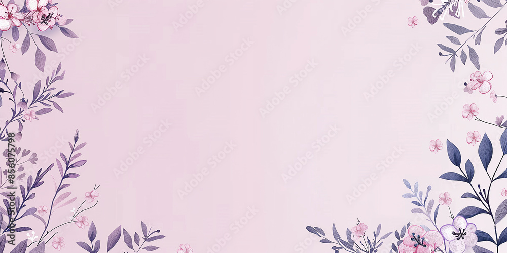 Hellvioletter Hintergrund mit kleinen Blumenrändern in den Ecken., Einladungskarte Werbebanner