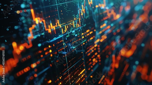 Abstract visualization of data flow in a futuristic digital interface with glowing orange and blue lines.