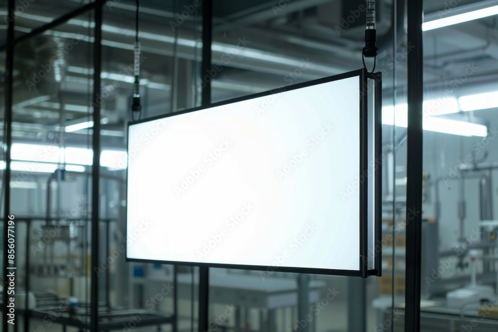 The rectangular white sign on the office The rectangular white sign on the office