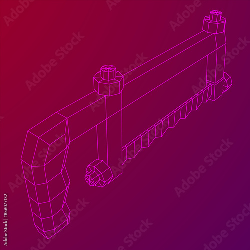 Hacksaw manual or Hand hacksaw. Wireframe low poly mesh vector illustration