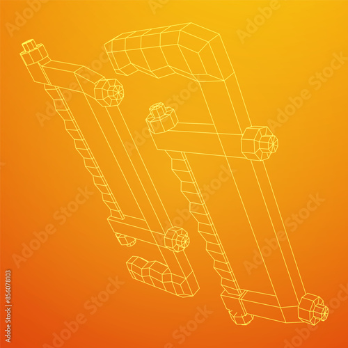 Hacksaw manual or Hand hacksaw. Wireframe low poly mesh vector illustration