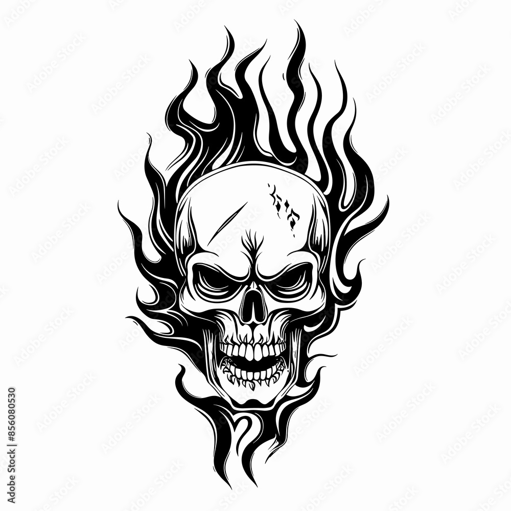 tattoo black and white Skull and flames vector illustration graphic style tattoo black and white Skull and flames vector illustration graphic style