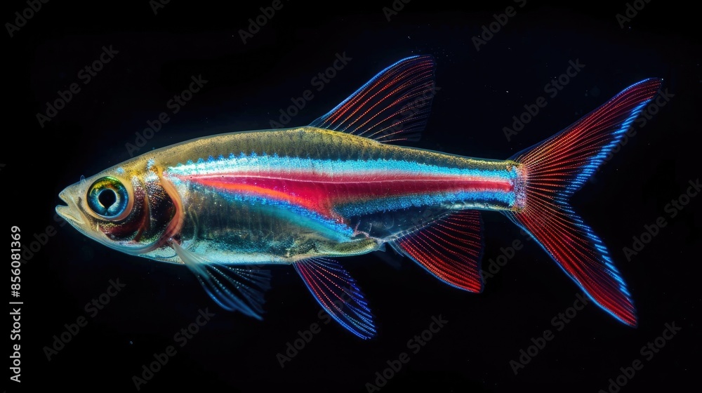 Neon Tetra Fish with Red Colored Stripes Neon Tetra Fish with Red Colored Stripes