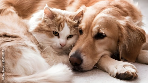 dog and cat sleeping on the bed