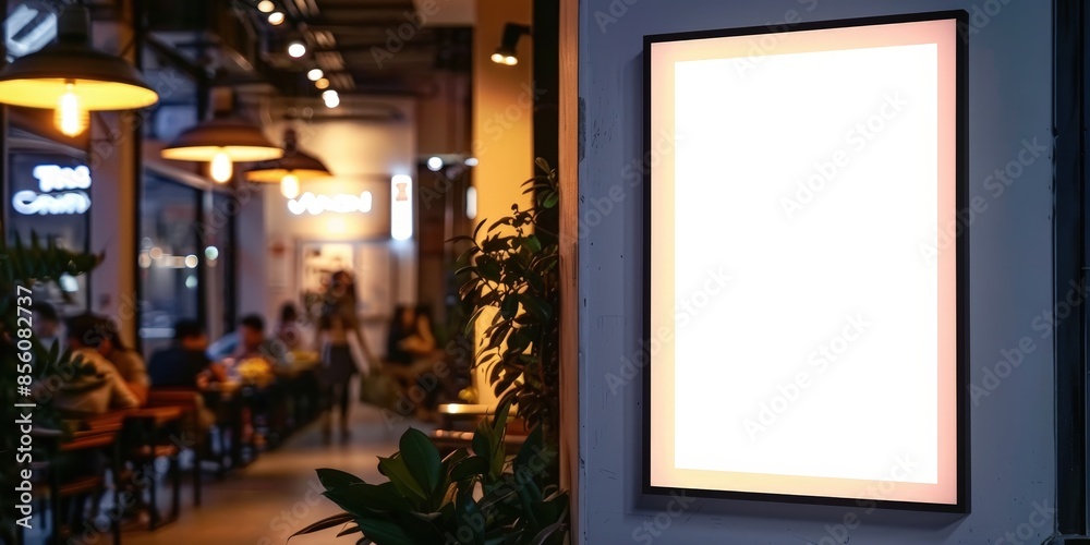 Blank Illuminated Sign in a Restaurant Blank Illuminated Sign in a Restaurant