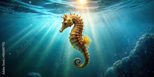 Seahorse gracefully floating underwater, marine life, underwater world, sea creature, aquatic, ocean, nature photo