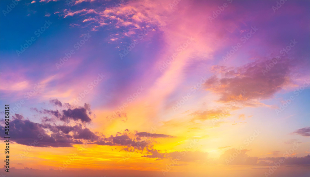 breathtaking fantasy sunset sky with vibrant rich hues of purple, pink, and yellow, creating a stunning gradient. The panoramic view evokes a sense of wonder and tranquility breathtaking fantasy sunset sky with vibrant rich hues of purple, pink, and yellow, creating a stunning gradient. The panoramic view evokes a sense of wonder and tranquility