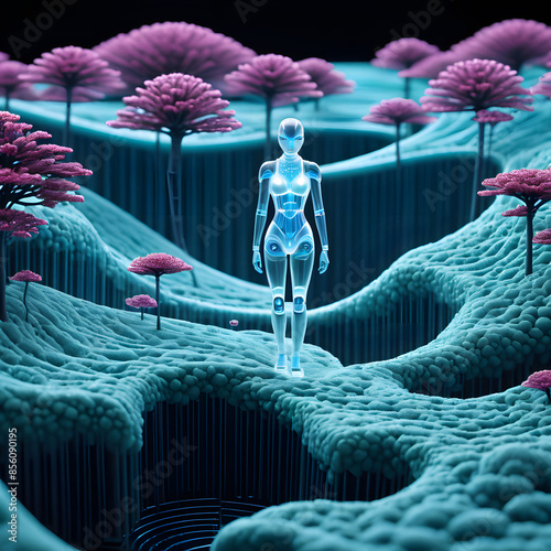 nanoscale humanoid figure walk, ai-generatet photo