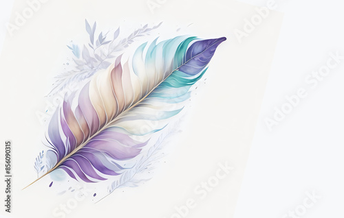 Elegant Pastel Feather on White Background.
Artistic illustration of a delicate feather with soft pastel colors, perfect for designs, backgrounds, and artistic projects. Isolated on white for easy i