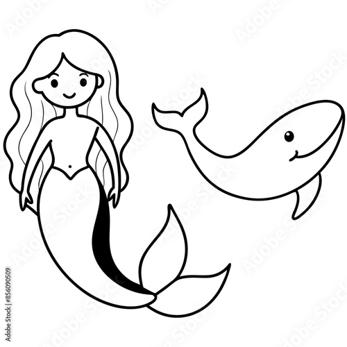 Beautiful little mermaid Underwater world Coloring book for kids