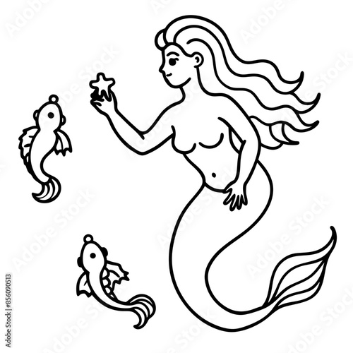 Beautiful little mermaid Underwater world Coloring book for kids