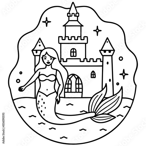 Beautiful little mermaid Underwater world Coloring book for kids