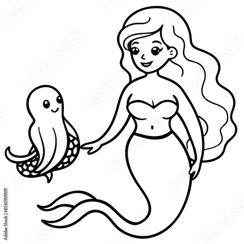 Beautiful little mermaid Underwater world Coloring book for kids