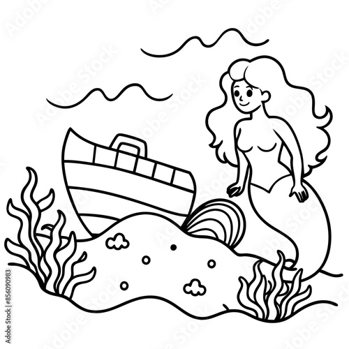 Beautiful little mermaid Underwater world Coloring book for kids