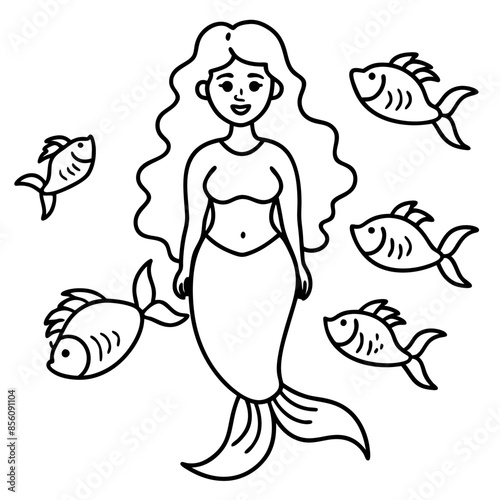 Beautiful little mermaid Underwater world Coloring book for kids